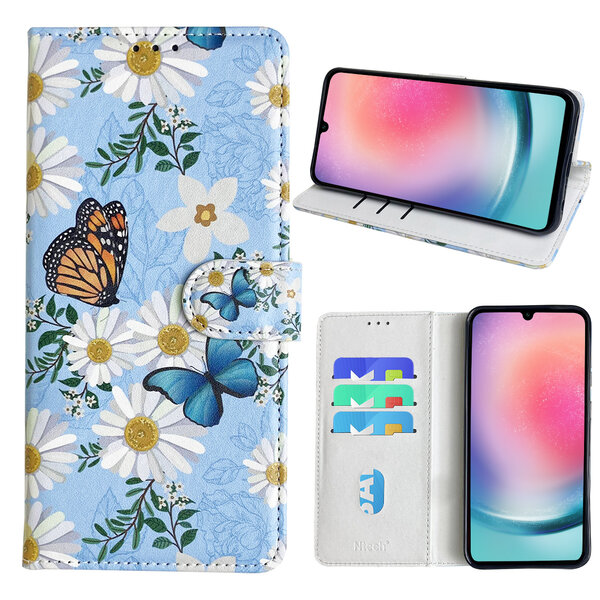 Ntech Hoesje geschikt voor Samsung Galaxy A24 Bookcase met Bloemen vlinder print