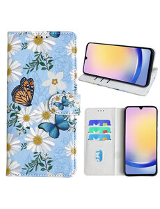 Ntech Samsung Galaxy A25 Bookcase met Bloemen vlinder