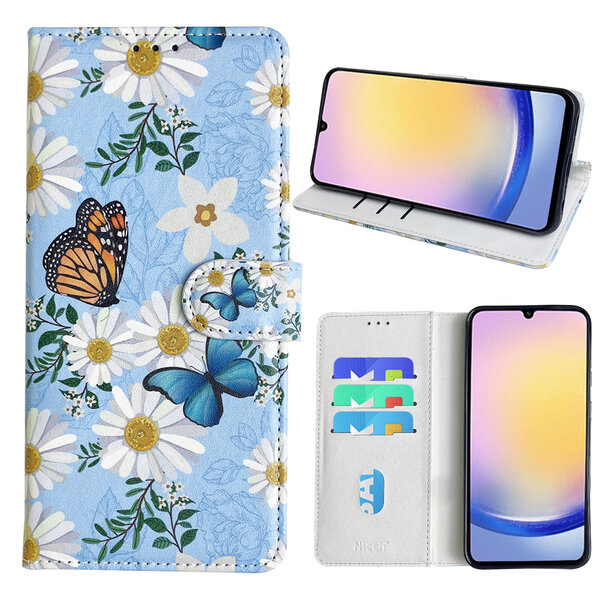 Ntech Hoesje geschikt voor Samsung Galaxy A25 Bookcase met Bloemen vlinder print