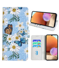 Ntech Samsung Galaxy A32 4G Bookcase met Bloemen vlinder