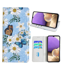 Ntech Samsung Galaxy A32 5G Bookcase met Bloemen vlinder