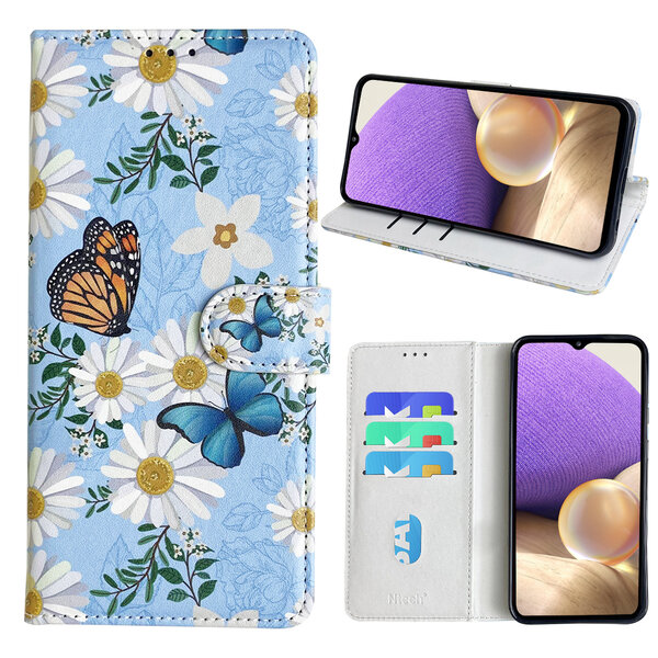 Ntech Hoesje geschikt voor Samsung Galaxy A32 5G Bookcase met Bloemen vlinder print