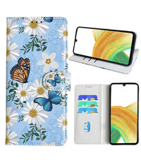 Ntech Samsung Galaxy A33 (4G/5G) Bookcase met Bloemen vlinder
