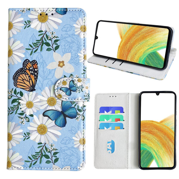 Ntech Hoesje geschikt voor Samsung Galaxy A33 (4G/5G) Bookcase met Bloemen vlinder print