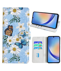 Ntech Samsung Galaxy A34 Bookcase met Bloemen vlinder
