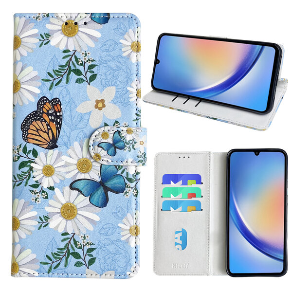 Ntech Hoesje geschikt voor Samsung Galaxy A34 Bookcase met Bloemen vlinder print