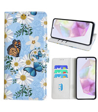 Ntech Samsung Galaxy A35 Bookcase met Bloemen vlinder