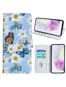 Ntech Samsung Galaxy A35 Bookcase met Bloemen vlinder