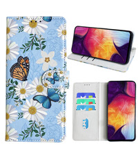 Ntech Samsung Galaxy A50 Bookcase met Bloemen vlinder