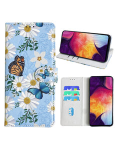 Ntech Samsung Galaxy A50 Bookcase met Bloemen vlinder