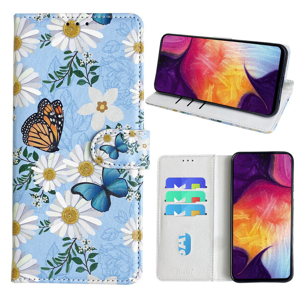 Ntech Hoesje geschikt voor Samsung Galaxy A50 Bookcase met Bloemen vlinder print