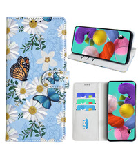 Ntech Samsung Galaxy A51 Bookcase met Bloemen vlinder