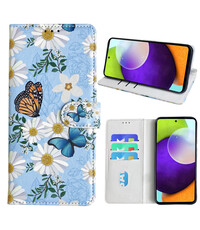 Ntech Samsung Galaxy A52 Bookcase met Bloemen vlinder