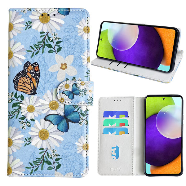 Ntech Hoesje geschikt voor Samsung Galaxy A52 Bookcase met Bloemen vlinder print