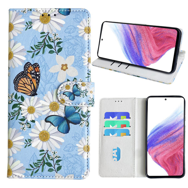 Ntech Hoesje geschikt voor Samsung Galaxy A53 Bookcase met Bloemen vlinder print