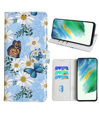 Ntech Samsung Galaxy S21 FE Bookcase met Bloemen vlinder