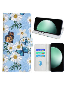 Ntech Samsung Galaxy S23 FE Bookcase met Bloemen vlinder