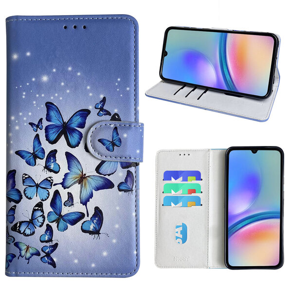 Ntech Hoesje geschikt voor Samsung Galaxy A05s Bookcase met Blauw vlinder print