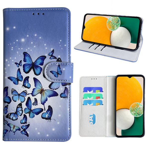 Ntech Hoesje geschikt voor Samsung Galaxy A13 5G Bookcase met Blauw vlinder print