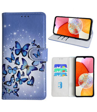 Ntech Samsung Galaxy A14 Bookcase met Blauw vlinder