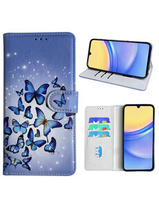 Ntech Samsung Galaxy A15 Bookcase met Blauw vlinder