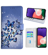 Ntech Samsung Galaxy A22 Bookcase met Blauw vlinder