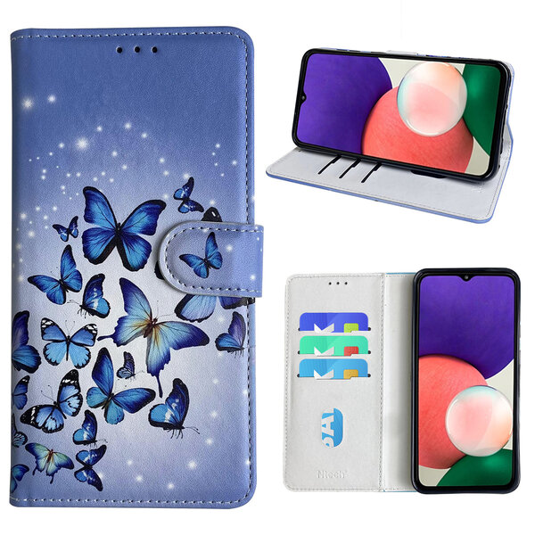 Ntech Hoesje geschikt voor Samsung Galaxy A22 Bookcase met Blauw vlinder print