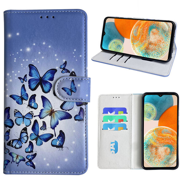 Ntech Hoesje geschikt voor Samsung Galaxy A23 Bookcase met Blauw vlinder print