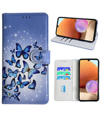 Ntech Samsung Galaxy A32 4G Bookcase met Blauw vlinder