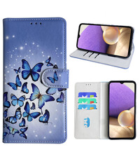 Ntech Samsung Galaxy A32 5G Bookcase met Blauw vlinder