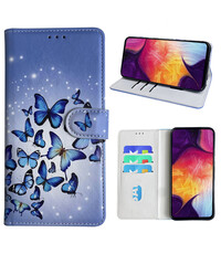 Ntech Samsung Galaxy A50 Bookcase met Blauw vlinder