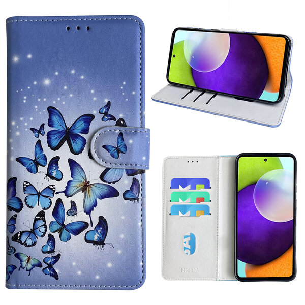 Ntech Hoesje geschikt voor Samsung Galaxy A52 Bookcase met Blauw vlinder print