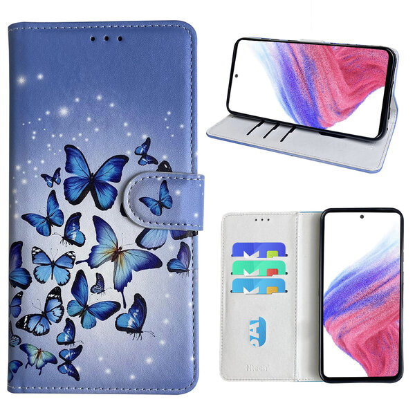 Ntech Hoesje geschikt voor Samsung Galaxy A53 Bookcase met Blauw vlinder print