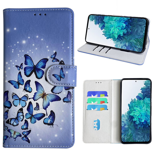 Ntech Hoesje geschikt voor Samsung Galaxy S20 FE 5G Bookcase met Blauw vlinder print