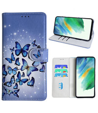 Ntech Samsung Galaxy S21 FE Bookcase met Blauw vlinder