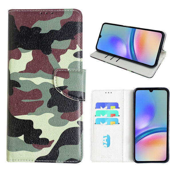 Ntech Hoesje geschikt voor Samsung Galaxy A05s Bookcase met camouflage print
