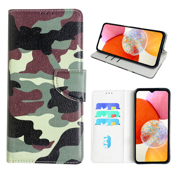 Ntech Hoesje geschikt voor Samsung Galaxy A14 Bookcase met camouflage print