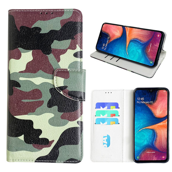 Ntech Hoesje geschikt voor Samsung Galaxy A20e Bookcase met camouflage print