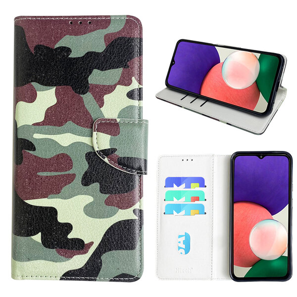 Ntech Hoesje geschikt voor Samsung Galaxy A22 Bookcase met camouflage print