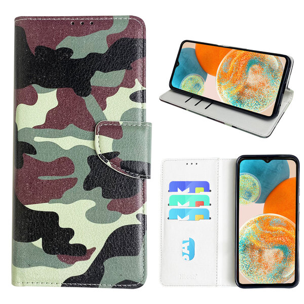 Ntech Hoesje geschikt voor Samsung Galaxy A23 Bookcase met camouflage print