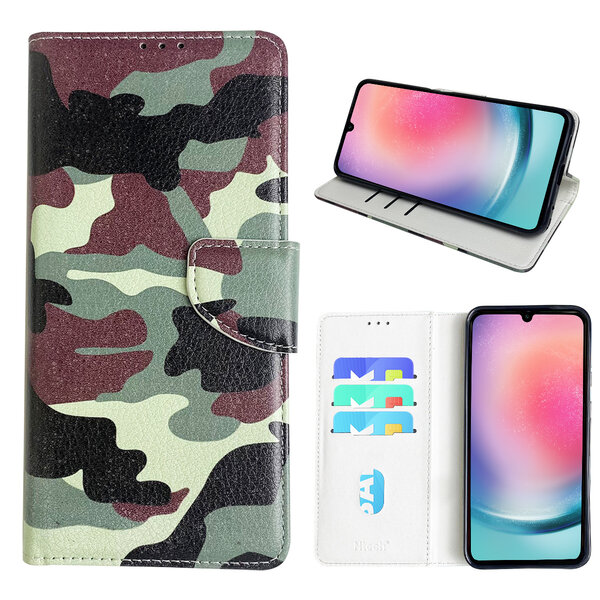 Ntech Hoesje geschikt voor Samsung Galaxy A24 Bookcase met camouflage print