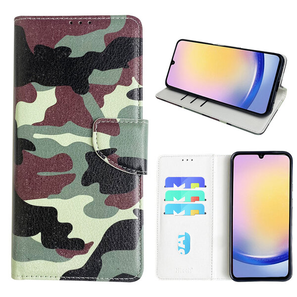 Ntech Hoesje geschikt voor Samsung Galaxy A25 Bookcase met camouflage print