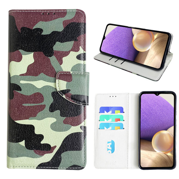 Ntech Hoesje geschikt voor Samsung Galaxy A32 5G Bookcase met camouflage print