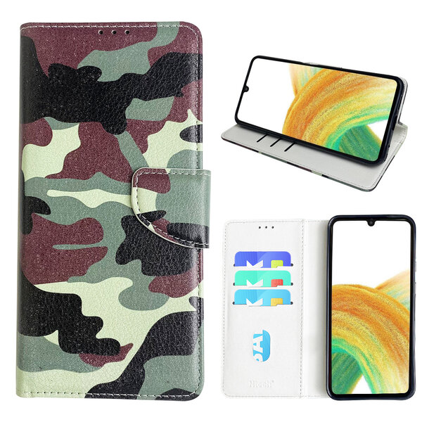 Ntech Hoesje geschikt voor Samsung Galaxy A33 (4G/5G) Bookcase met camouflage print