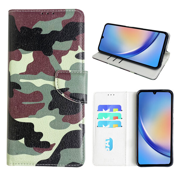 Ntech Hoesje geschikt voor Samsung Galaxy A34 Bookcase met camouflage print