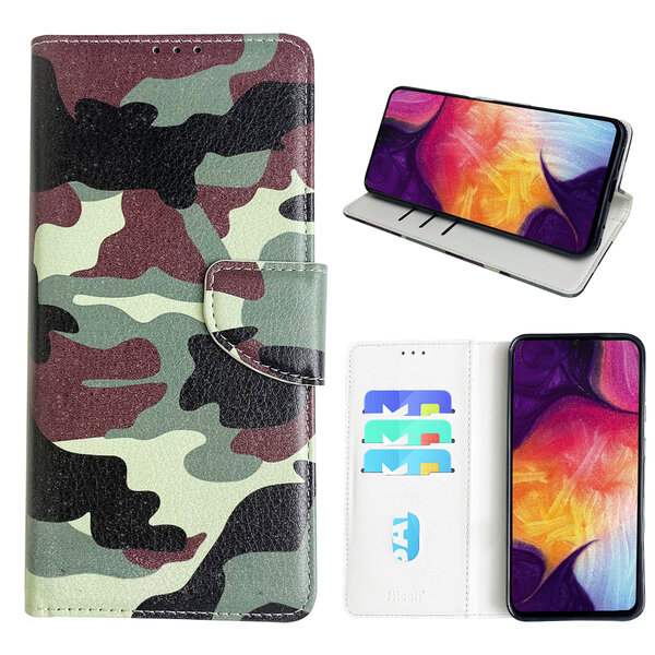 Ntech Hoesje geschikt voor Samsung Galaxy A50 Bookcase met camouflage print