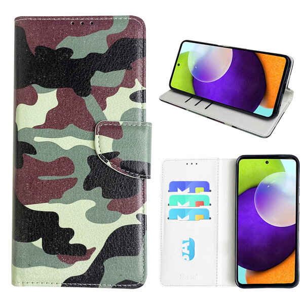 Ntech Hoesje geschikt voor Samsung Galaxy A52 Bookcase met camouflage print