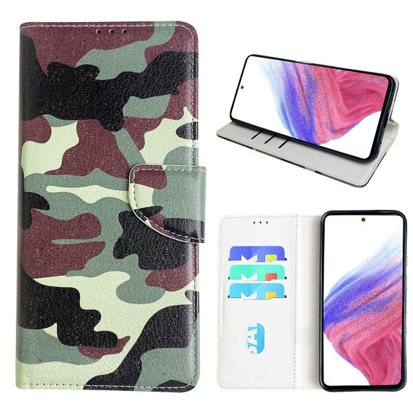 Ntech Hoesje geschikt voor Samsung Galaxy A53 Bookcase met camouflage print