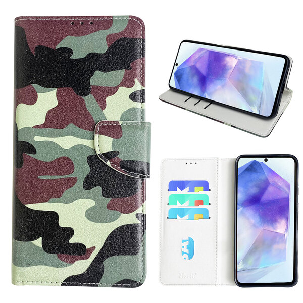 Ntech Hoesje geschikt voor Samsung Galaxy A55 Bookcase met camouflage print