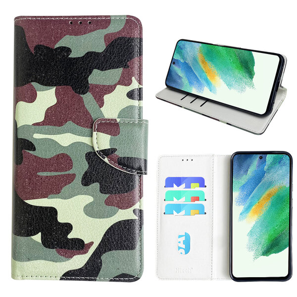 Ntech Hoesje geschikt voor Samsung Galaxy S21 FE Bookcase met camouflage print